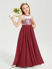 Lace Top Long Chiffon Bridesmaid Dresses Burgundy