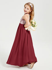 Lace Top Long Chiffon Bridesmaid Dresses Burgundy