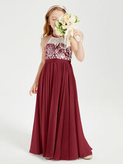 Lace Top Long Chiffon Bridesmaid Dresses Burgundy
