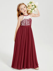 Lace Top Long Chiffon Bridesmaid Dresses Burgundy