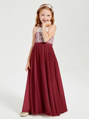 Lace Top Long Chiffon Bridesmaid Dresses Burgundy