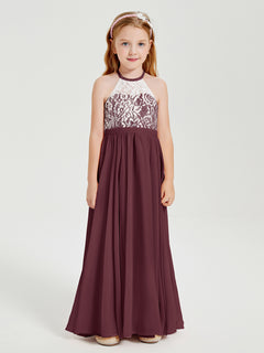 Lace Top Long Chiffon Bridesmaid Dresses Cabernet