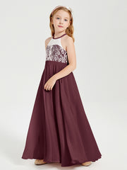 Lace Top Long Chiffon Bridesmaid Dresses Cabernet