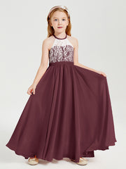 Lace Top Long Chiffon Bridesmaid Dresses Cabernet