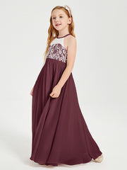 Lace Top Long Chiffon Bridesmaid Dresses Cabernet