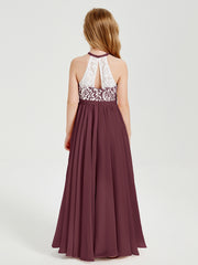 Lace Top Long Chiffon Bridesmaid Dresses Cabernet