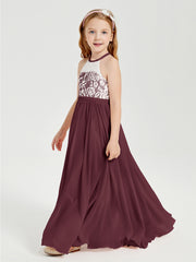 Lace Top Long Chiffon Bridesmaid Dresses Cabernet