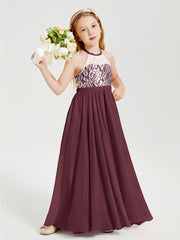 Lace Top Long Chiffon Bridesmaid Dresses Cabernet