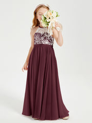 Lace Top Long Chiffon Bridesmaid Dresses Cabernet