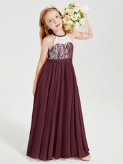 Lace Top Long Chiffon Bridesmaid Dresses Cabernet