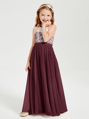 Lace Top Long Chiffon Bridesmaid Dresses Cabernet