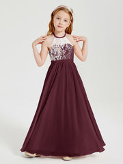 Lace Top Long Chiffon Bridesmaid Dresses Cabernet