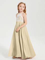 Lace Top Long Chiffon Bridesmaid Dresses Champagne
