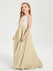 Lace Top Long Chiffon Bridesmaid Dresses Champagne
