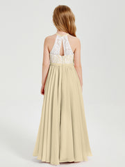 Lace Top Long Chiffon Bridesmaid Dresses Champagne
