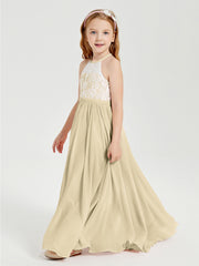 Lace Top Long Chiffon Bridesmaid Dresses Champagne
