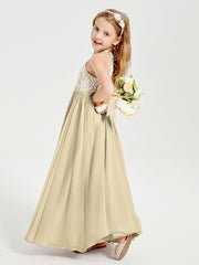 Lace Top Long Chiffon Bridesmaid Dresses Champagne