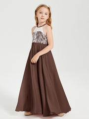 Lace Top Long Chiffon Bridesmaid Dresses Chocolate