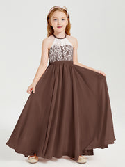 Lace Top Long Chiffon Bridesmaid Dresses Chocolate
