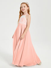 Lace Top Long Chiffon Bridesmaid Dresses Coral