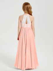 Lace Top Long Chiffon Bridesmaid Dresses Coral