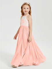 Lace Top Long Chiffon Bridesmaid Dresses Coral