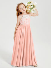 Lace Top Long Chiffon Bridesmaid Dresses Coral