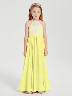 Lace Top Long Chiffon Bridesmaid Dresses Daffodil