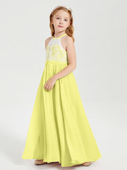 Lace Top Long Chiffon Bridesmaid Dresses Daffodil