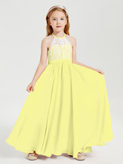 Lace Top Long Chiffon Bridesmaid Dresses Daffodil