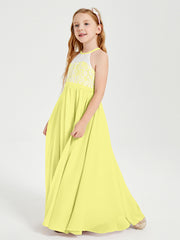 Lace Top Long Chiffon Bridesmaid Dresses Daffodil