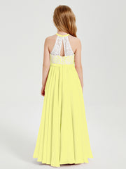 Lace Top Long Chiffon Bridesmaid Dresses Daffodil