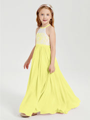 Lace Top Long Chiffon Bridesmaid Dresses Daffodil