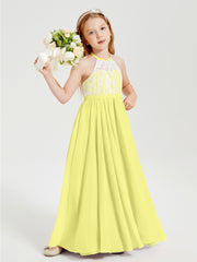 Lace Top Long Chiffon Bridesmaid Dresses Daffodil