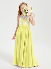 Lace Top Long Chiffon Bridesmaid Dresses Daffodil