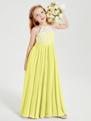 Lace Top Long Chiffon Bridesmaid Dresses Daffodil