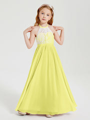 Lace Top Long Chiffon Bridesmaid Dresses Daffodil