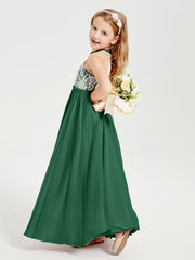Lace Top Long Chiffon Bridesmaid Dresses Dark Green
