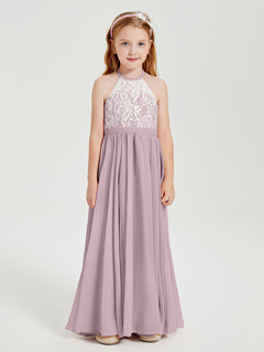 Lace Top Long Chiffon Bridesmaid Dresses Dusk