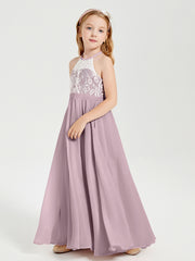 Lace Top Long Chiffon Bridesmaid Dresses Dusk