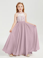 Lace Top Long Chiffon Bridesmaid Dresses Dusk