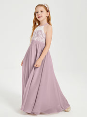 Lace Top Long Chiffon Bridesmaid Dresses Dusk