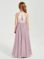 Lace Top Long Chiffon Bridesmaid Dresses Dusk