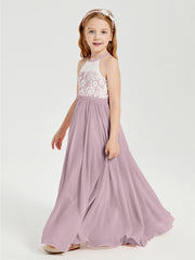 Lace Top Long Chiffon Bridesmaid Dresses Dusk