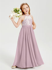Lace Top Long Chiffon Bridesmaid Dresses Dusk