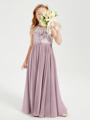 Lace Top Long Chiffon Bridesmaid Dresses Dusk