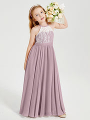 Lace Top Long Chiffon Bridesmaid Dresses Dusk