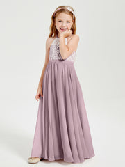 Lace Top Long Chiffon Bridesmaid Dresses Dusk
