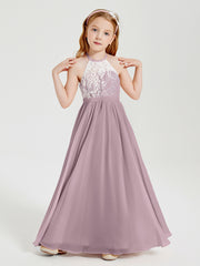 Lace Top Long Chiffon Bridesmaid Dresses Dusk
