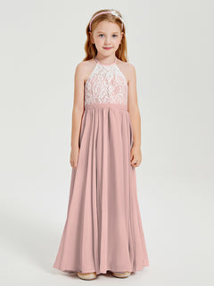 Lace Top Long Chiffon Bridesmaid Dresses Dusty Rose